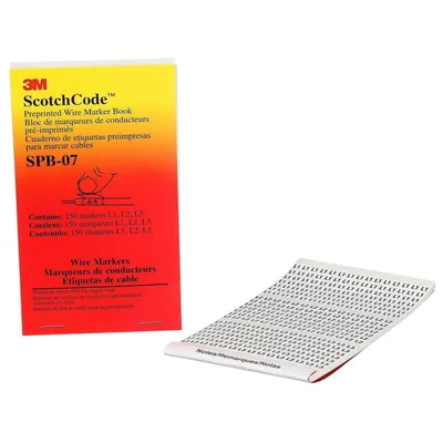 3M™ ScotchCode™ Pre-Printed Wire Marker Book SPB-07, black print on a white background highlights the characters