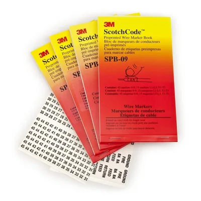 3M™ ScotchCode™ Pre-Printed Wire Marker Book SPB-09, black print on a white background highlights the characters