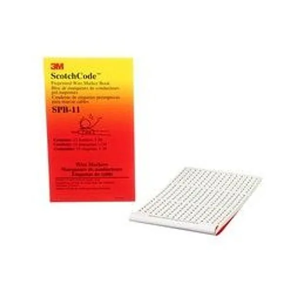 Libreta de Marcadores de Cable Preimpresos 3M™ ScotchCode™ SPB-11, impresión negra sobre fondo blanco destaca los caracteres