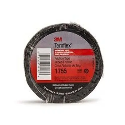 3M™ Temflex™ Cotton Friction Tape 1755, 3/4 in x 82-1/2 ft, Black
