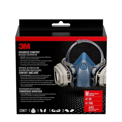 3M™ Advanced Comfort Reusable Respirator 7512P1-DC, OV/P95, Mdm, 1-Fcpc, 1-pr of 6001 Crtdgs, 2-prs 5P71 Fltrs, 1-pr 501 Rtnrs