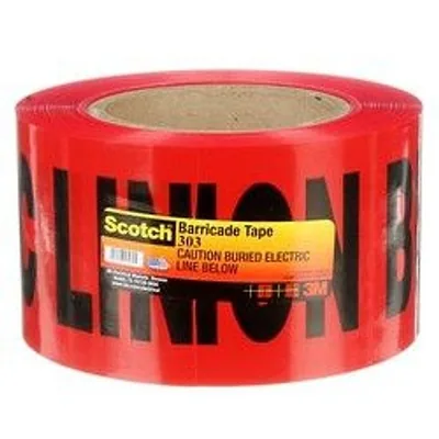 Cinta de Barricada Enterrada Scotch® 303, PRECAUCIÓN LÍNEA ELÉCTRICA ENTERRADA ABAJO, 3 in x 300 ft, Rojo