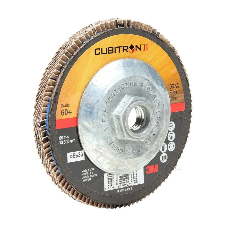 Disco de láminas 3M™ Cubitron™ II, 967A, 60+, T27 Cambio rápido, 4-1/2 in x 5/8"-11, Gigante