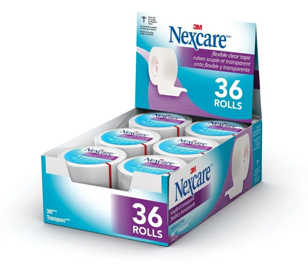 Nexcare™ Cinta de Primeros Auxilios Transpore™ Transparente, 527-P1, 1 in x 10 yds, Envuelto