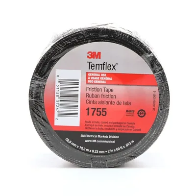 3M™ Temflex™ Cotton Friction Tape 1755, 2 in x 60 ft, Black