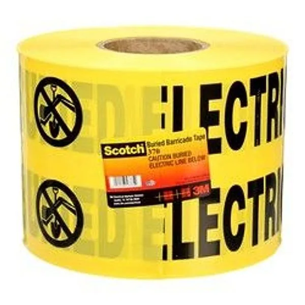 Cinta de Barricada Enterrada Scotch® 370, PRECAUCIÓN LÍNEA ELÉCTRICA ENTERRADA ABAJO, 6 in x 1000 ft, Amarillo