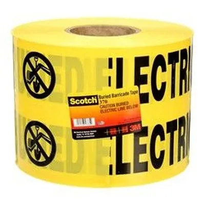 Cinta de Barricada Enterrada Scotch® 370, PRECAUCIÓN LÍNEA ELÉCTRICA ENTERRADA ABAJO, 6 in x 1000 ft, Amarillo