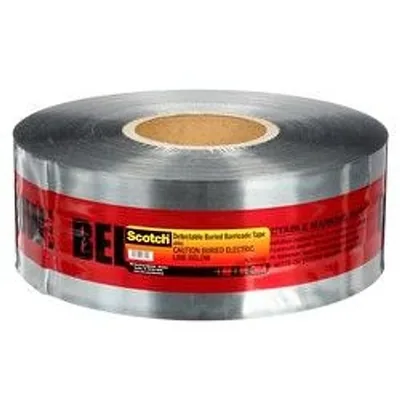 Cinta Scotch® de Barricada Enterrada Detectable 406, PRECAUCIÓN LÍNEA ELÉCTRICA ENTERRADA ABAJO, 3 in x 1000 ft, Rojo