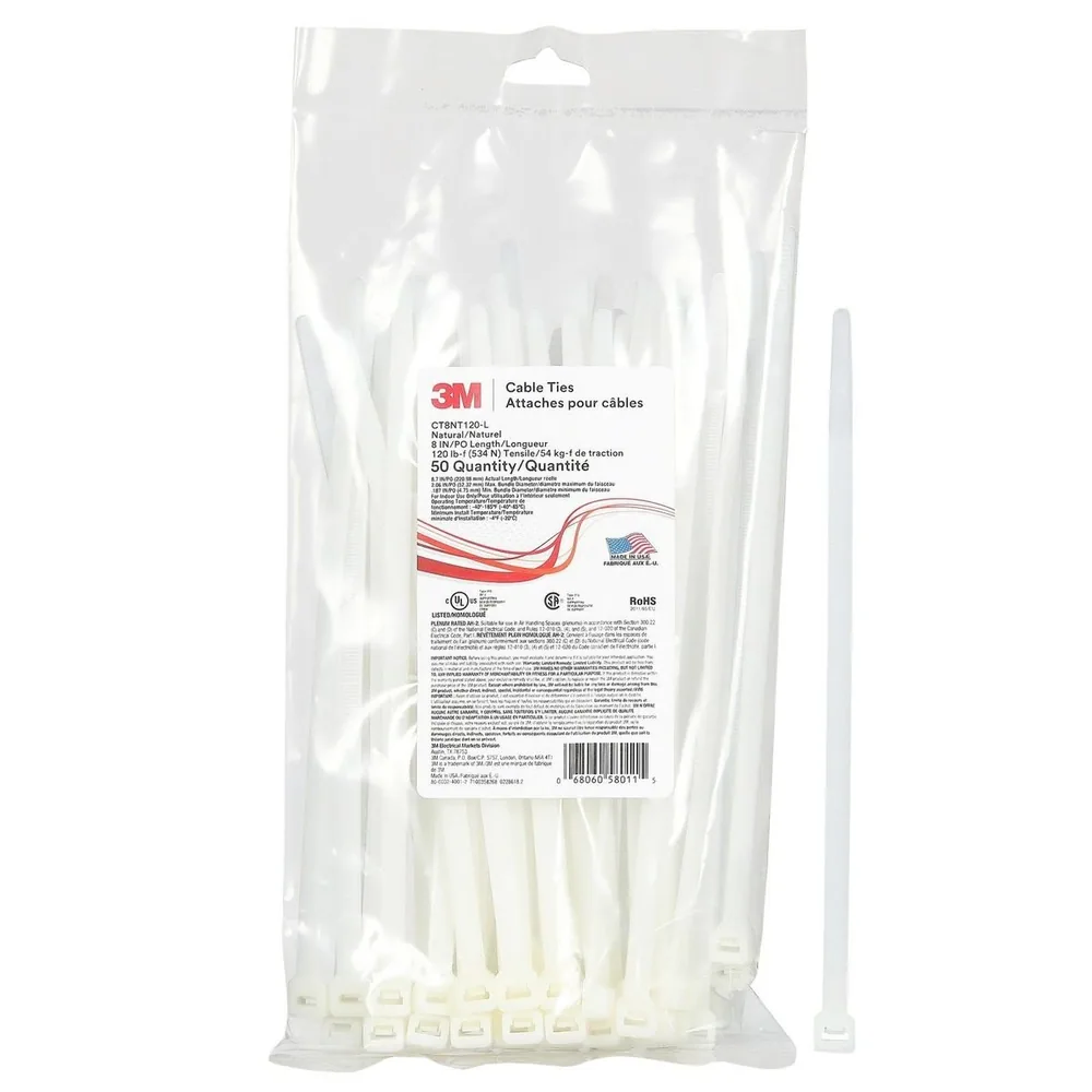 3M™ Cincho CT8NT120-L, Natural 8 pulgadas 120 lb, 50/Bolsa