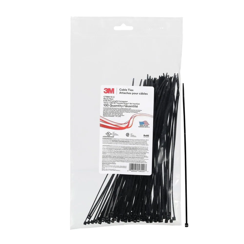 3M™ Cincho CT8BK18-C, Negro 8 pulgadas 18 lb, 100/Bolsa