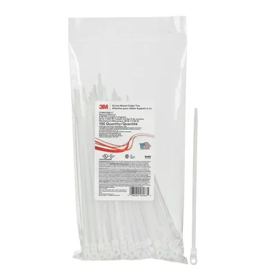 3M™ Screw Mount Cable Tie CT8NT50S-C, Natural 8 inch 50 lb, 100/Bag