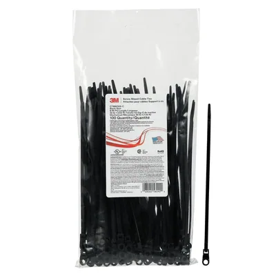 3M™ Screw Mount Cable Tie CT8BK50S-C, Black 8 inch 50 lb, 100/Bag