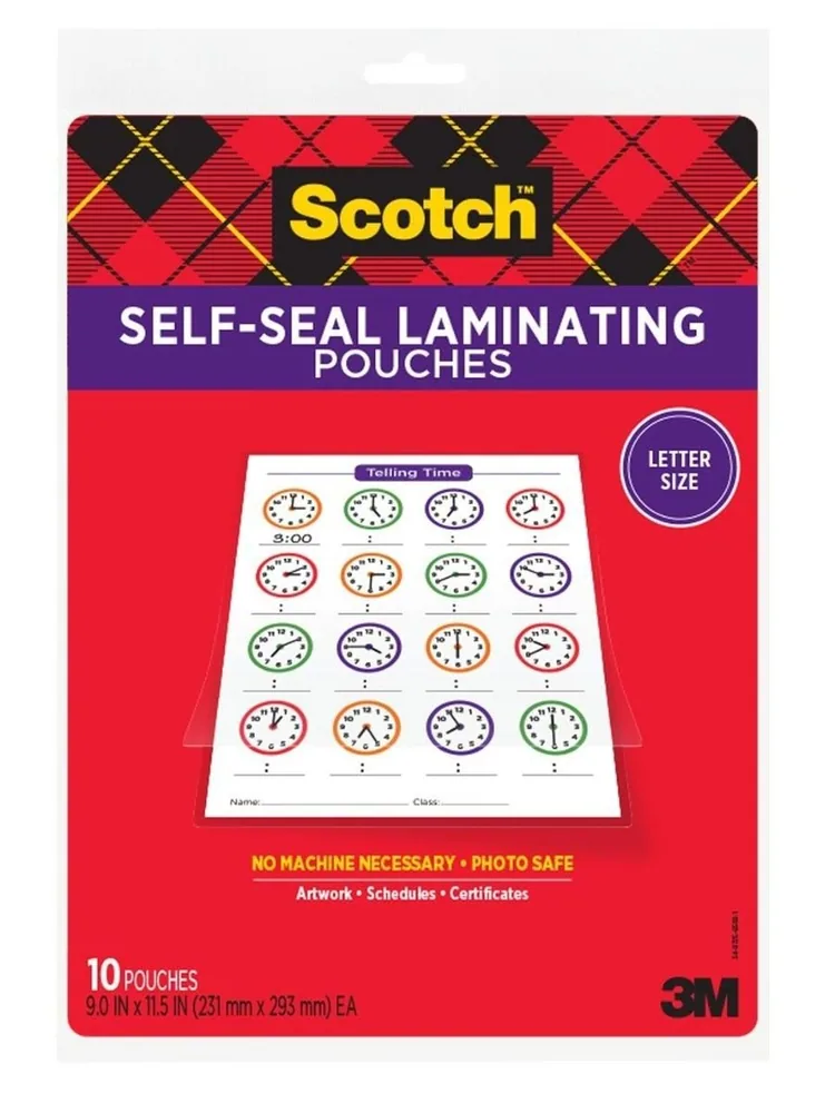 Bolsas Laminadoras Scotch™ Autosellables LS854-10G, 9.0 in x 11.5 in x 0 in (231 mm x 293 mm)