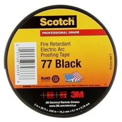 Scotch® Fire-Retardant Electric Arc Proofing Tape 77, 3 in x 20 ft, Black