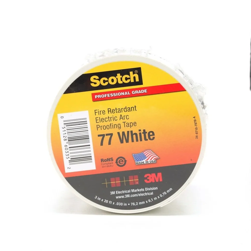 Cinta Scotch® Retardante a la Flama para Protección contra Arco Eléctrico 77W, 3 in x 20 ft, Blanco/Gris
