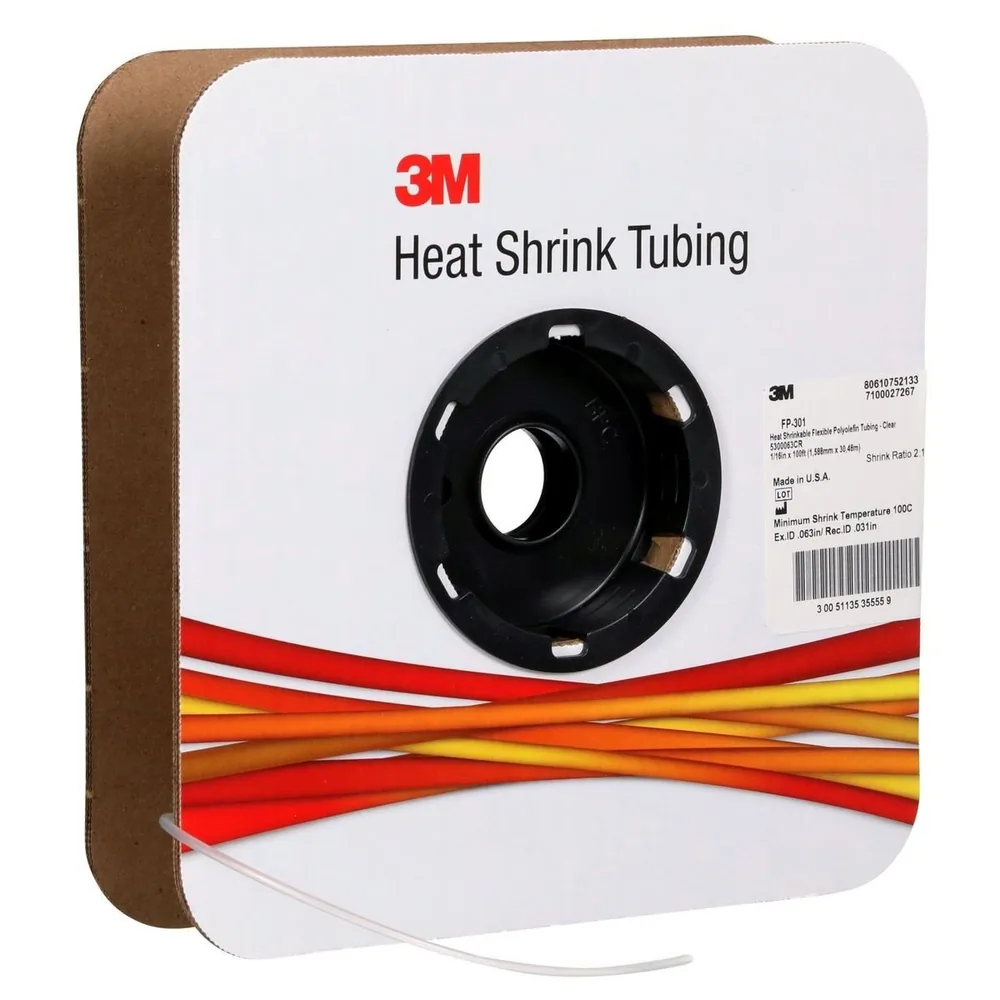 Tubo Termocontráctil 3M™ de Pared Delgada FP-301-1/16-Transparente-100', 100 ft de largo por carrete