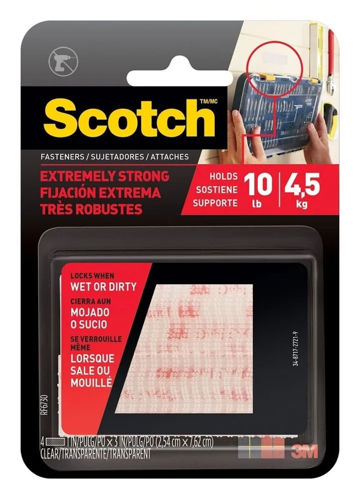 Fijadores Scotch™ Extreme RF6730, Transparente, 1 in x 3 in (25.4 mm x 76.2 mm)