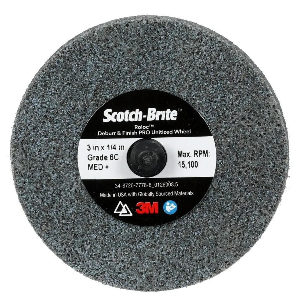 Rueda Scotch-Brite™ Roloc™ Desbarbado y Acabado PRO Unitizada, DP-UR, 6C Medio+, TR, 3 in x 1/4 in