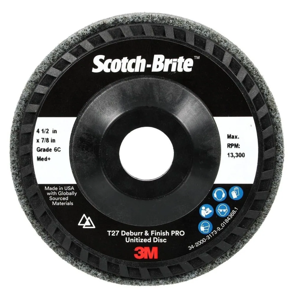 Disco Unitizado Scotch-Brite™ Deburr and Finish Pro, DP-UD, 6C Medium+, 4-1/2 in x 7/8 in, Tipo 27, Nylon
