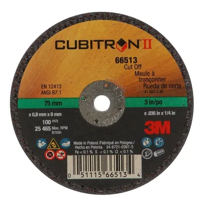 3M™ Cubitron™ II Cut-Off Wheel, 66513, 60, Type 1, 3 in x 0.035 in x 1/4 in