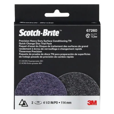 Scotch-Brite™ Precision Heavy Duty Surface Conditioning TN QC Disc, HD-DN, XCRS (80+) & XXCRS (60+), 4.5 in Trial Pack