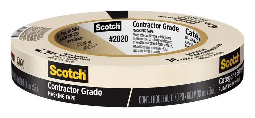 Cinta Scotch® de Enmascarar Grado Contratista 2020-18AP, 0.70 in x 60.1 yd (18mm x 55m)