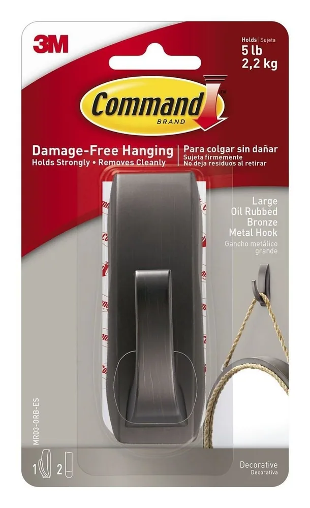 Command™ Modern Reflections Large Metal Hook MR03-ORB-ES, Oil Rubbed Bronze multis of 16