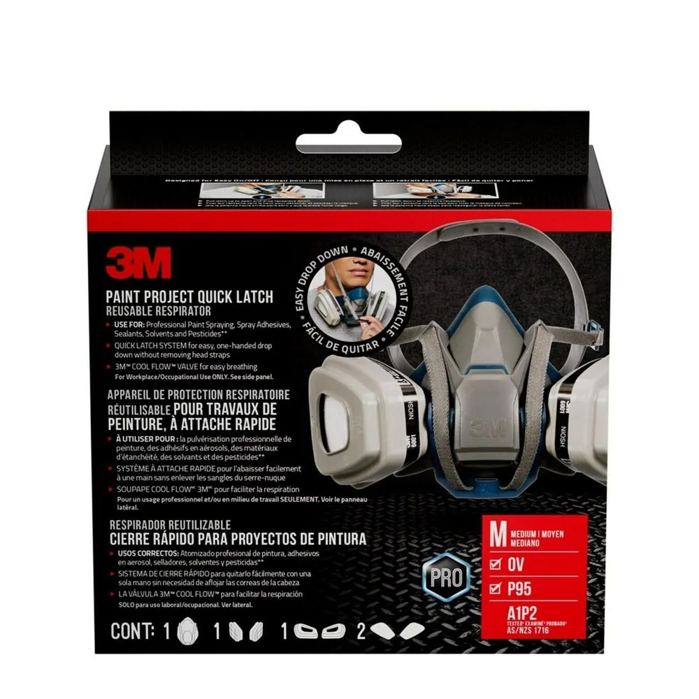 3M™ Respirador para Pintura con Cierre Rápido 6502QLPA1-A-PS, Tamaño Mediano