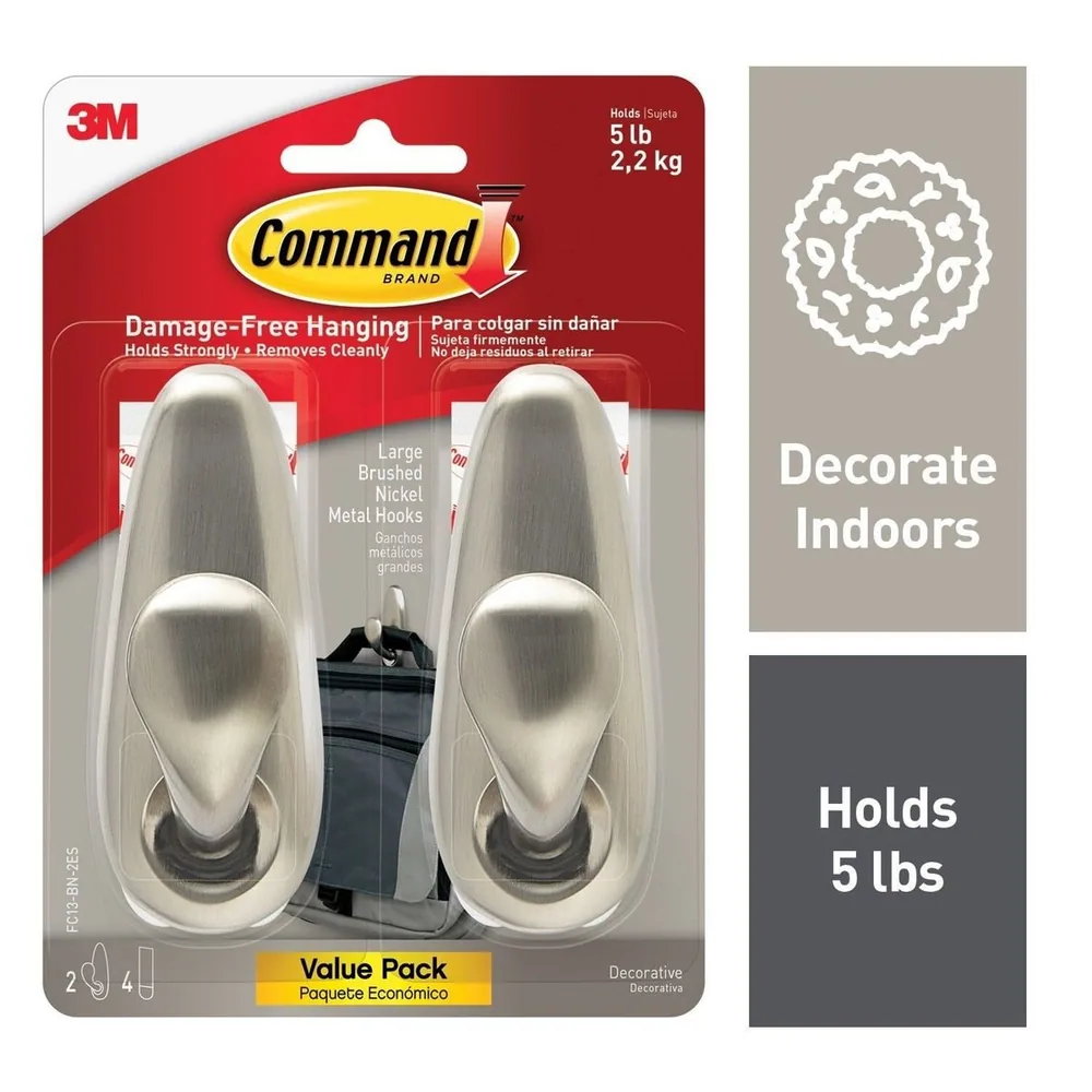 Command™ Large Forever Classic Brushed Nickel Metal Hook 2 pack FC13-BN-2ES multis of 16