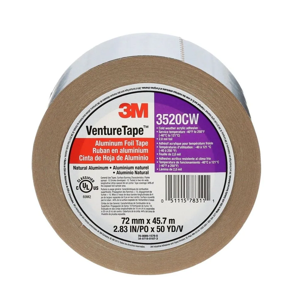 Cinta de Lámina de Aluminio Venture Tape™ 3M™ 3520CW, Plateada, 72 mm x 45.7 m, 3.7 mil