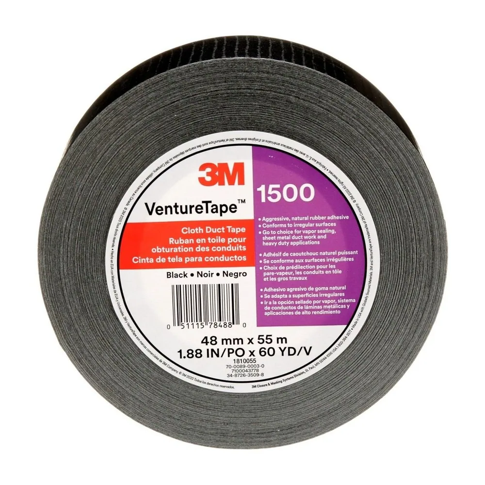 Cinta de Ducto de Tela Venture Tape™ 3M™ 1500, Negra, 48 mm x 55 m (1.88 in x 60.1 yd)