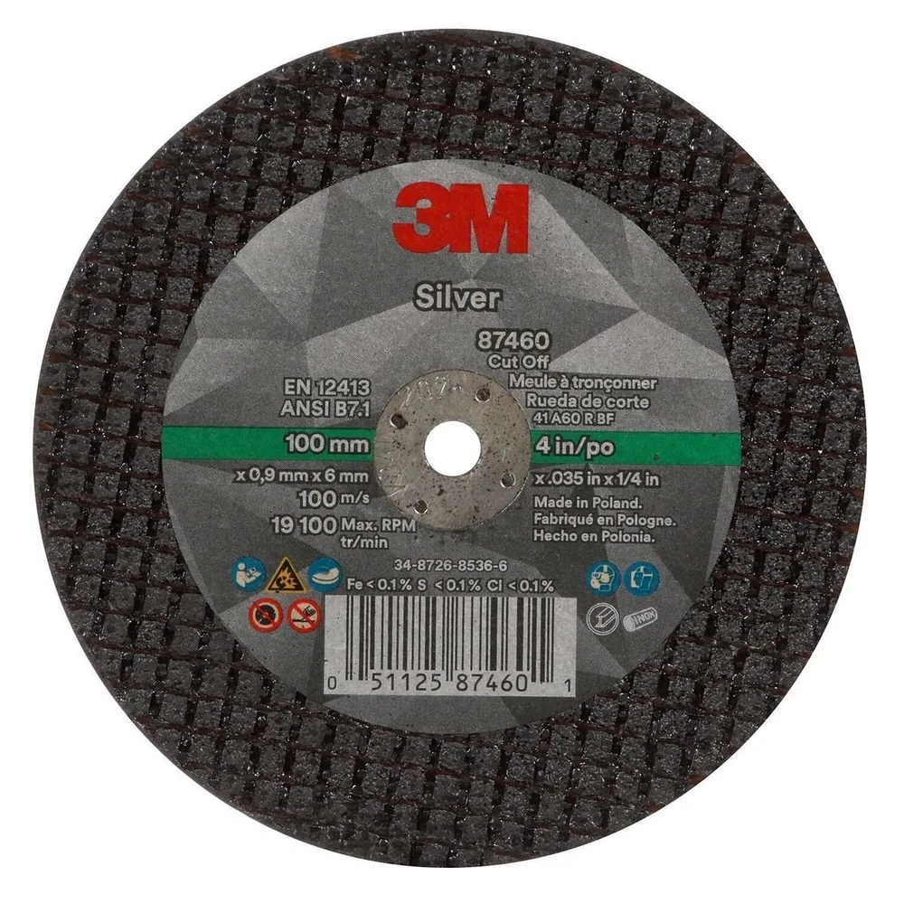 3M™ Disco de Corte Silver, 87460, 60+, T1, 4 in x 0.035 in x 1/4 in