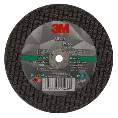 3M™ Silver Cut-Off Wheel, 87460, 60+, T1, 4 in x 0.035 in x 1/4 in