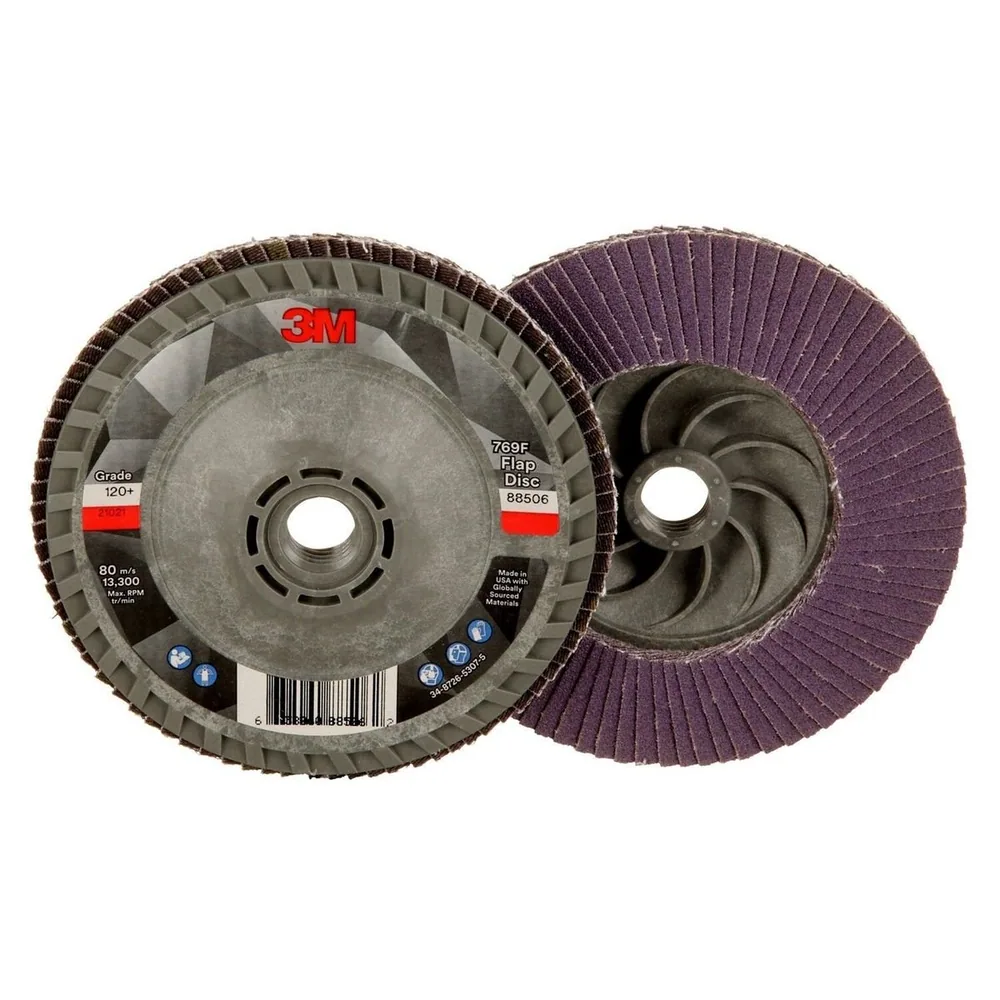 Disco de Láminas 3M™ Flap Disc 769F, 120+, T29 Cambio Rápido, 4-1/2 in x 5/8 in-11