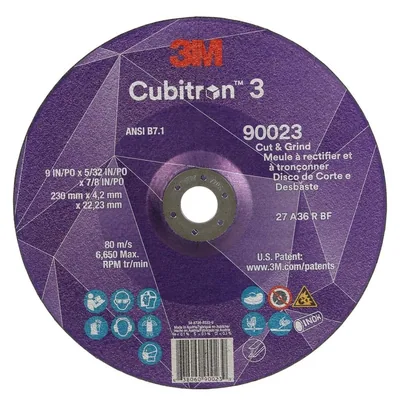 3M™ Cubitron™ 3 Cut and Grind Wheel, 90023, 36+, T27, 9 in x 5/32 in x 7/8 in (230 x 4.2 x 22.23 mm), ANSI, 10/Pack