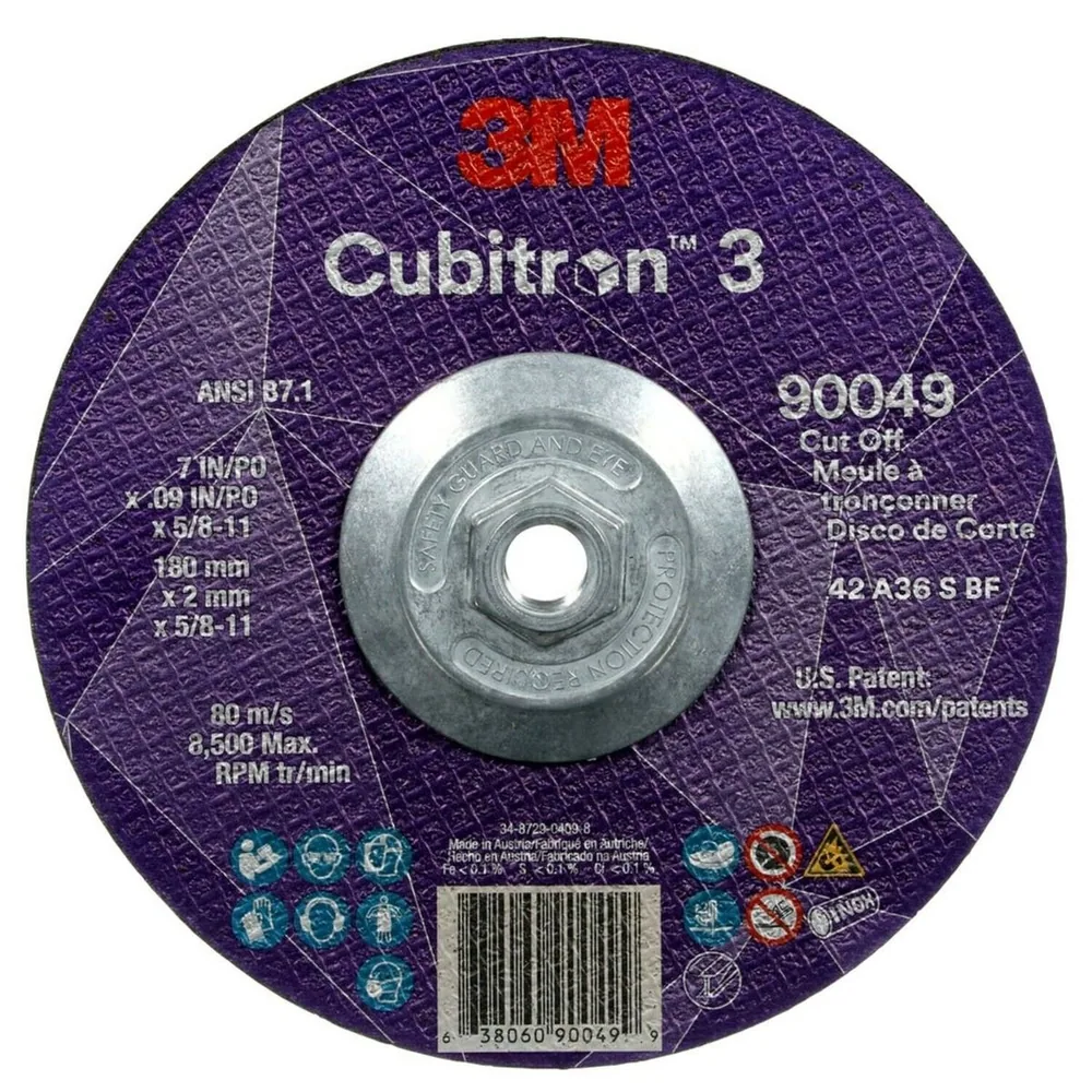 Disco de corte 3M™ Cubitron™ 3, 90049, 36+, T27, 7 in x 0,09 in x 5/8 in-11 (180 x 2 mm x 5/8-11 in), ANSI