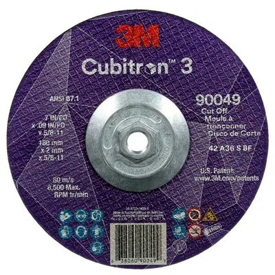 3M™ Cubitron™ 3 Cut-Off Wheel, 90049, 36+, T27, 7 in x 0.09 in x 5/8 in-11 (180 x 2 mm x 5/8-11 in), ANSI