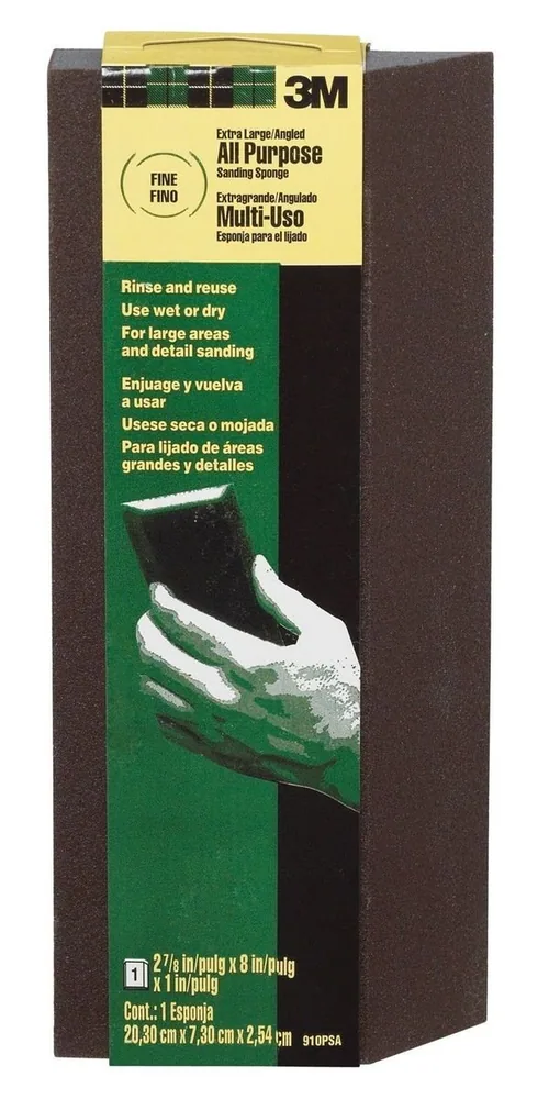 3M™ Extra Large Single Angle Sanding Sponge 910PSA-12-CC, 2 7/8 in x 8 in x 1 in Fine