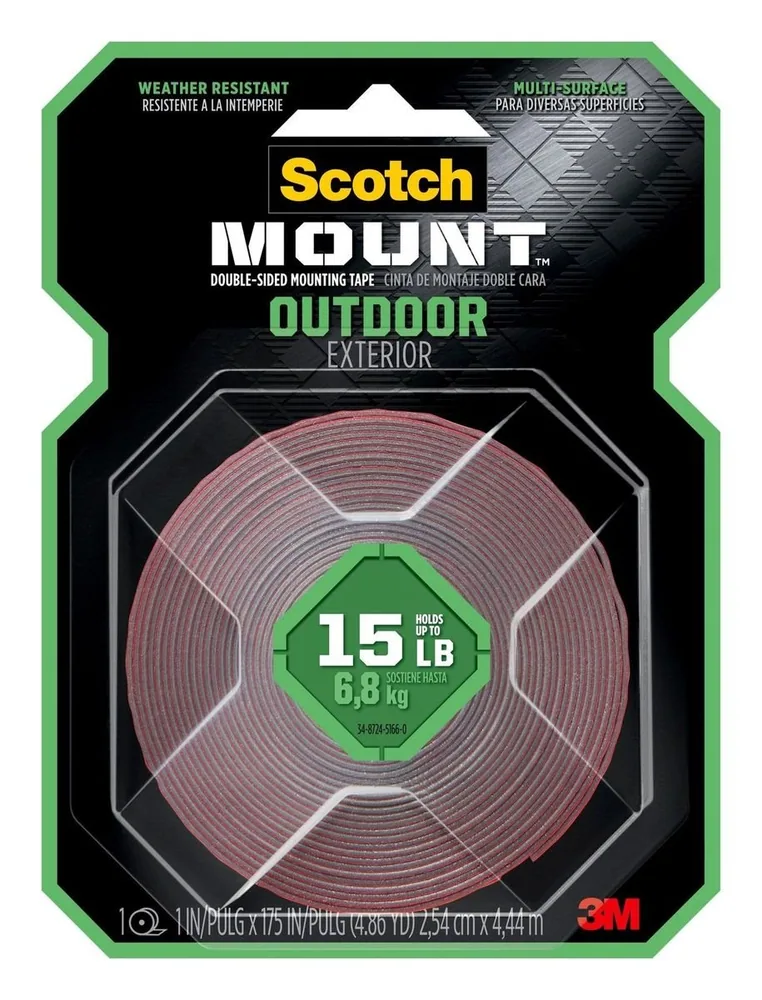 Cinta de Montaje Doble Cara Scotch-Mount™ Exterior 411H-MED, 1 in x 175 in (2.54 cm x 4.44 m)