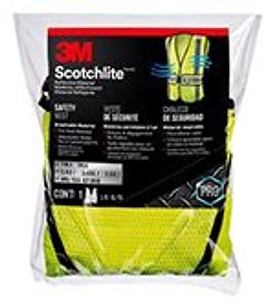 Chaleco de Seguridad de Construcción Reflectante 3M™ con Desgarre de 5 Puntos, Clase 2, Amarillo Neón, 94617-80030-PS