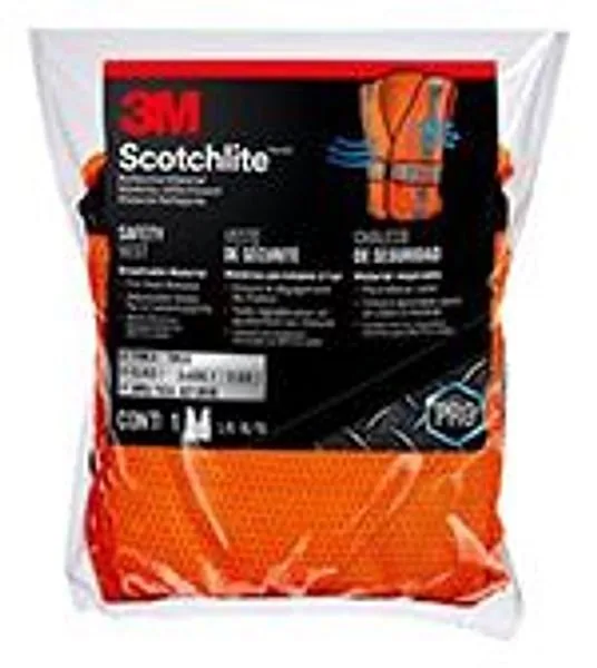 Chaleco de Seguridad de Construcción Reflectante 3M™ con Desgarre de 5 Puntos, Clase 2, Naranja Neón, 94625-80030-PS, 5/caja