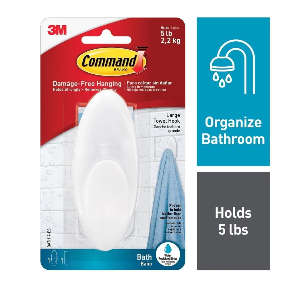 Command™ Large Towel Hook with Water-Resistant Strips Clear Frosted BATH17-ESF multis of 24