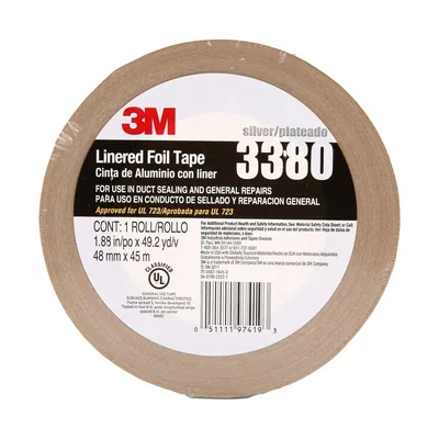 3M™ Cinta de Papel de Aluminio 3380, Plateado, 48 mm x 45 m, 3.25 mil