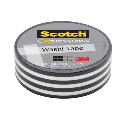 Scotch® Expressions Washi Tape C314-P43,.59 in x 393 in (15 mm x 10 m) Black Stripe