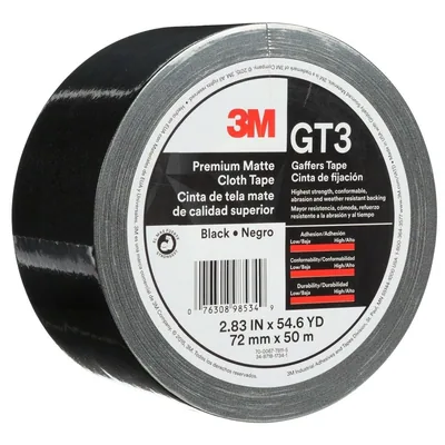 Cinta de Tela Mate Premium (Gaffer) 3M™ GT3, Negra, 72 mm x 50 m, 11 mil