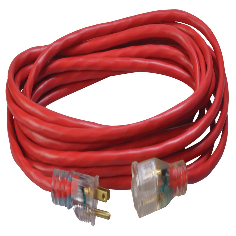 SOUTHWIRE, 14/3 SJTW 25' EXTENSIÓN ELÉCTRICA ROJA PARA EXTERIOR CON INDICADOR DE LUZ DE POTENCIA