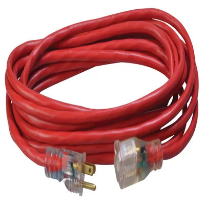 SOUTHWIRE, 14/3 SJTW 25' EXTENSIÓN ELÉCTRICA ROJA PARA EXTERIOR CON INDICADOR DE LUZ DE POTENCIA