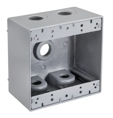 CAJA RESISTENTE A LA INTEMPERIE PROFUNDA DE 1" CON 5 ORIFICIOS PARA 2 CAJAS GRIS