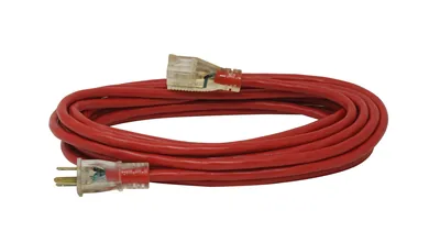 SOUTHWIRE, 14/3 SJTW 50' EXTENSIÓN ELÉCTRICA ROJA PARA EXTERIOR CON INDICADOR DE LUZ DE POTENCIA