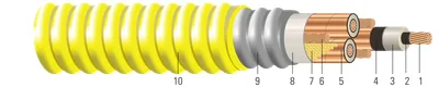 CU Comprimido 5/8kV Aislamiento NLEPR Nivel de Aislamiento 133/100% Armadura ARMOR-X® Cubierta de PVC. MV 105 - Clasificado para Charola - Resistente a la Luz Solar - Para Enterramiento Directo - Cable para VFD